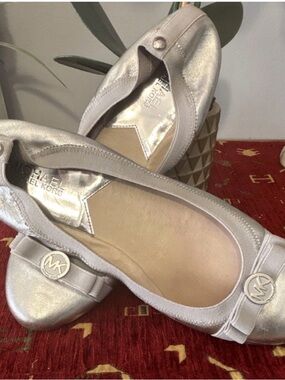 Michael Kors Metallic Silver Logo Ballet Flats
